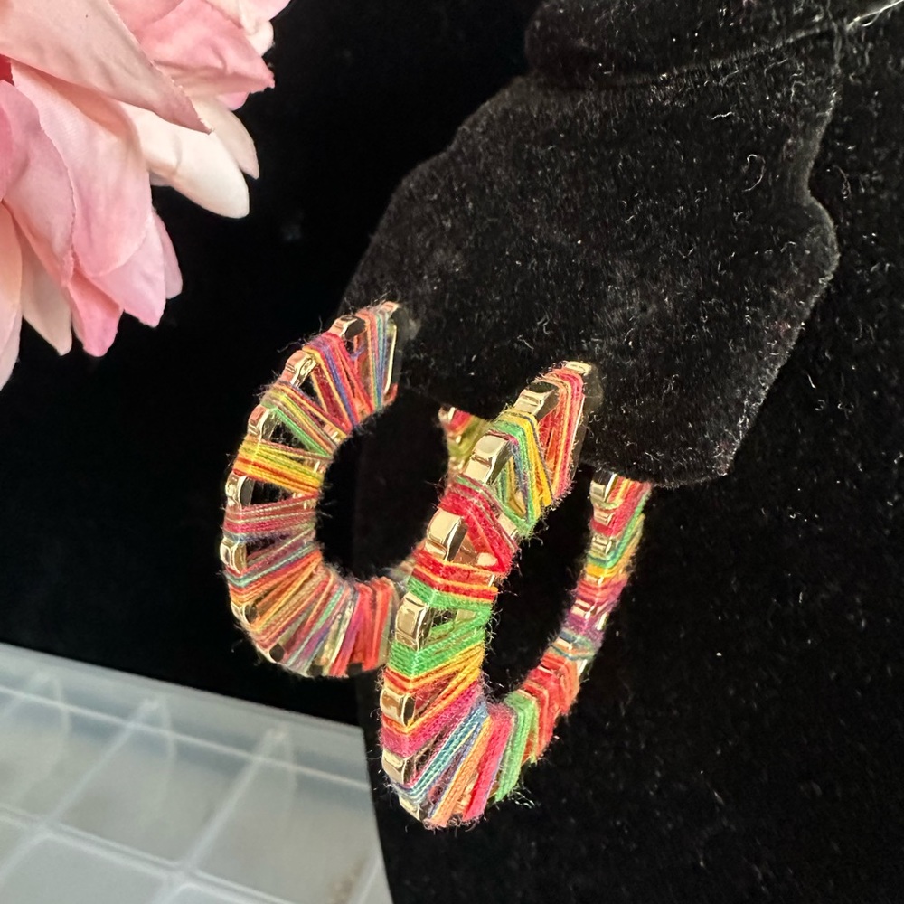 STATEMENT BIG FUNKY MULTI COLORED HOOP EARRINGS